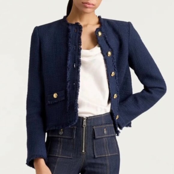BEST NWT Cinq a Sept 5a7 Christie Jacket - Navy Blue Tweed Cocktail Party - Picture 1 of 13